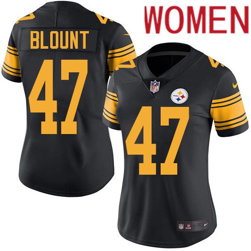 Women Pittsburgh Steelers #47 Mel Blount Nike Black Vapor Limited Rush NFL Jersey